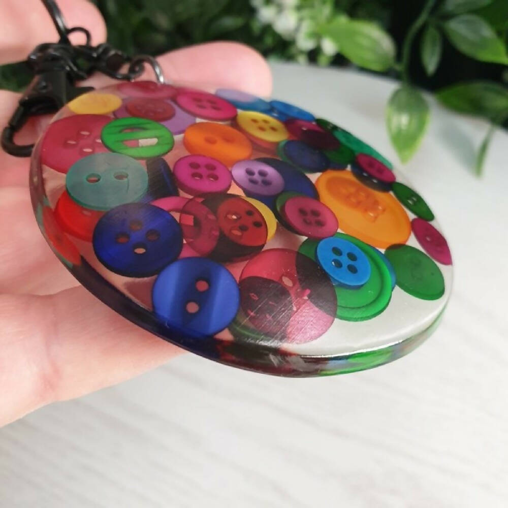 Keyring Resin Cast Handmade Ring Keys Rainbow Button Mixed Round (7)