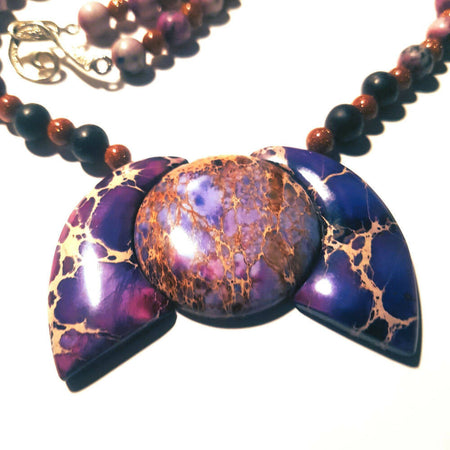 Beaded necklace Art deco jasper and ceramic beads.
