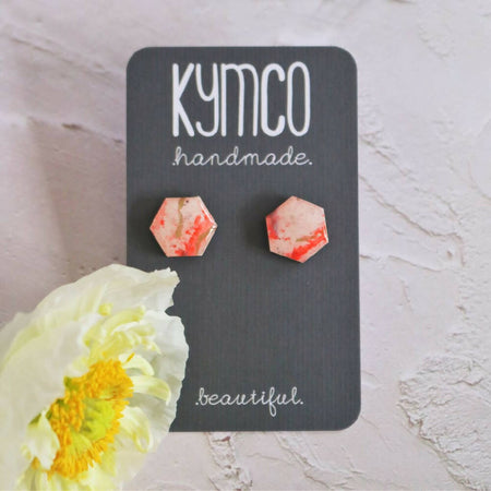 Sunset Sands Collection | Hexagon Resin Studs Earrings| Red Gold Shimmer