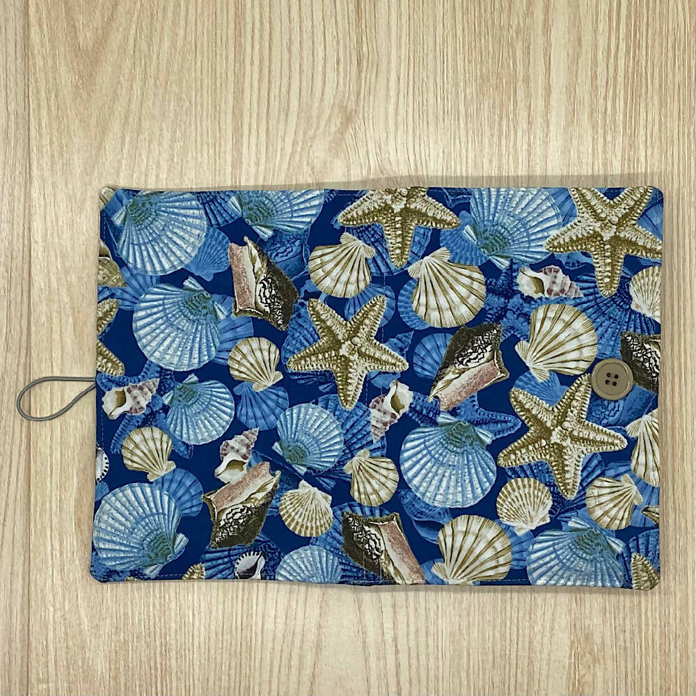 Seashells refillable A5 fabric notebook cover gift set - Incl. book and pen.