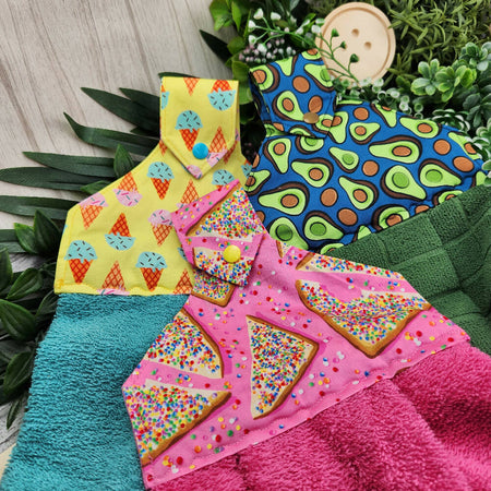 Hand Towel - Avocado Icecream FairyBread - Cotton Fabric - Hanging Clip Loop