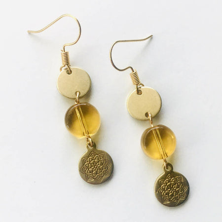 Amber lotus charm gold earrings