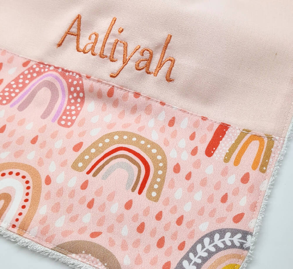 Personalised Baby Bib Gift Rainbow Cotton Fabric