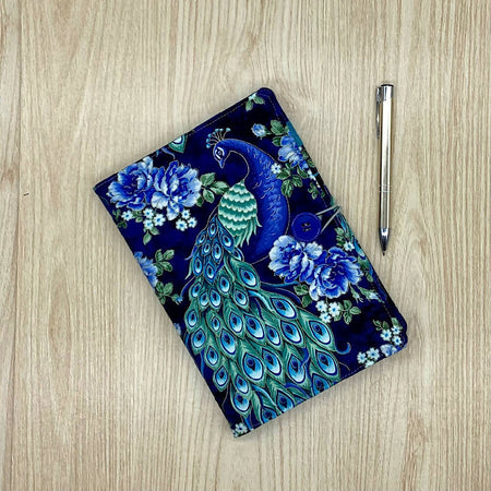 Peacocks refillable A5 fabric notebook cover gift set - Incl. book and pen.