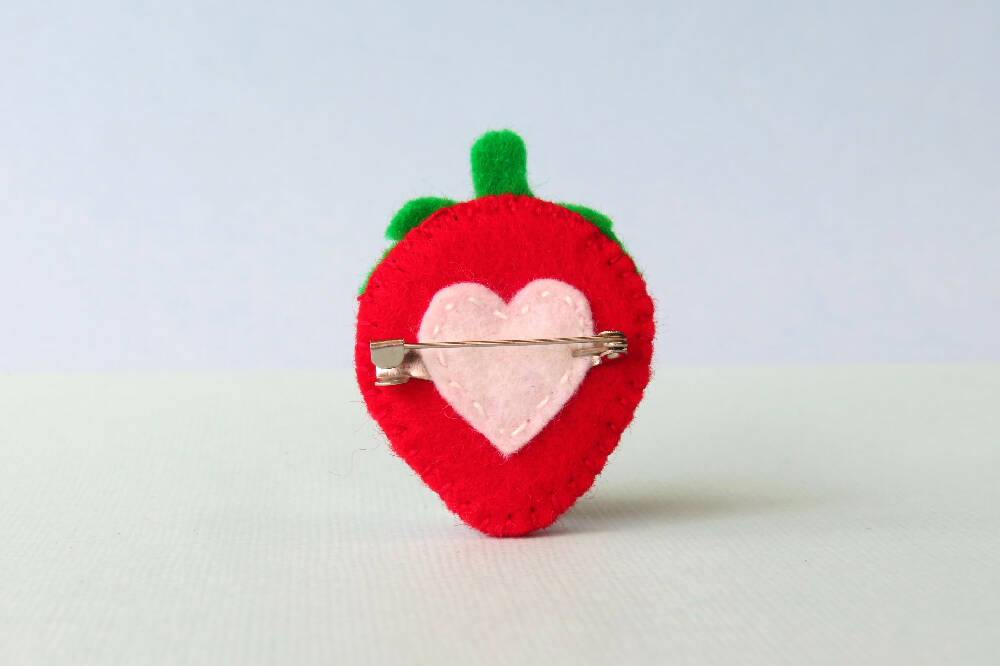 Strawberry Brooch - Wool Felt Embroidered Pin