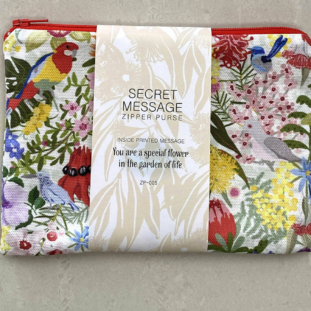 Zipper Purse - Australian Flowers and Birds with Secret Message inside #5