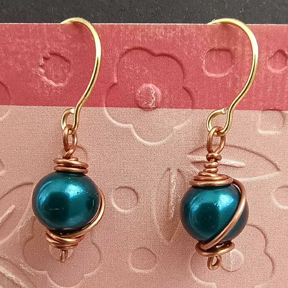 'Aqua Aura' Copper Wire-Wrap Earrings