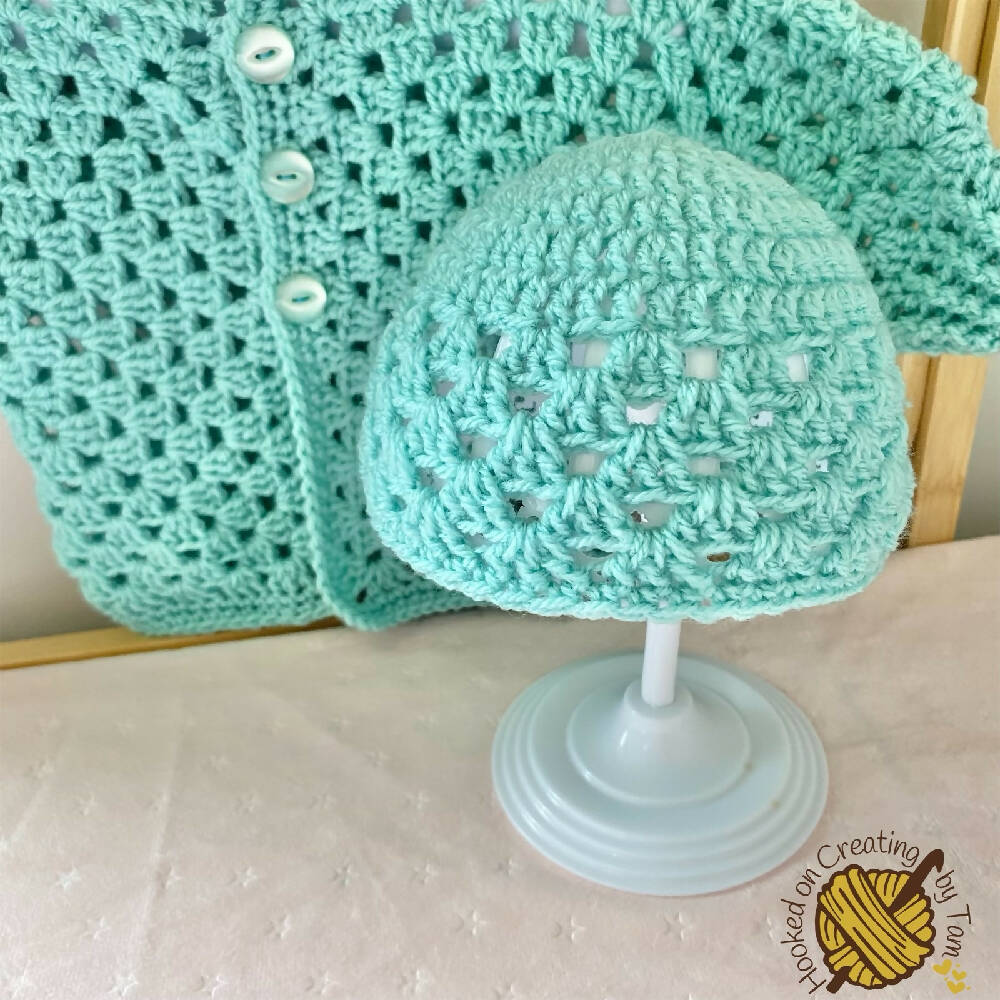 Handmade granny square baby jacket and beanie 0-3 months