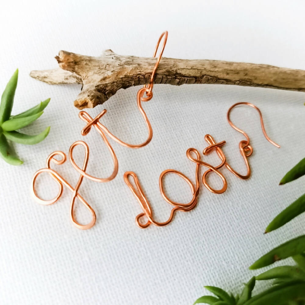 Get Lost Curse-ive Dangle Earrings - copper or sterling silver