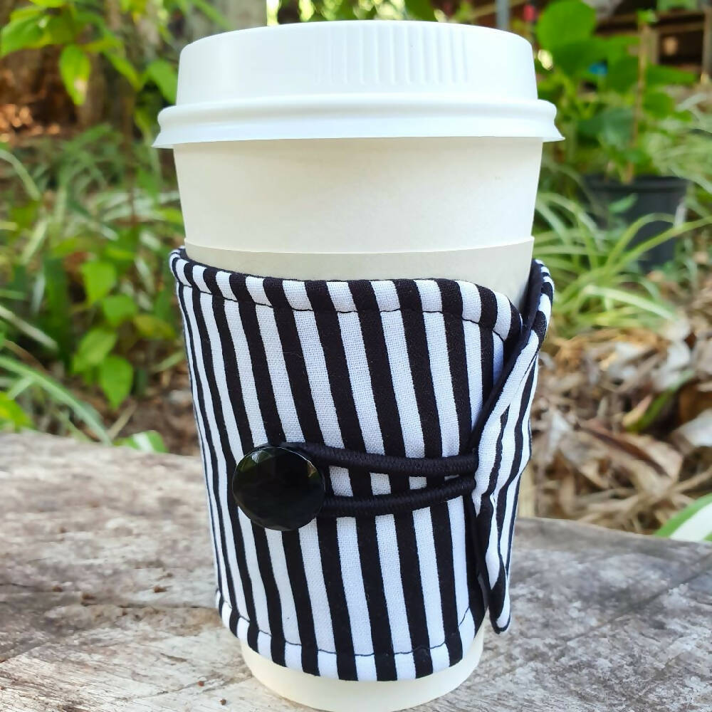 Coffee Cup Cozy/Sleeve - Black & White Stripe