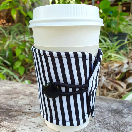 Coffee Cup Cozy/Sleeve - Black & White Stripe