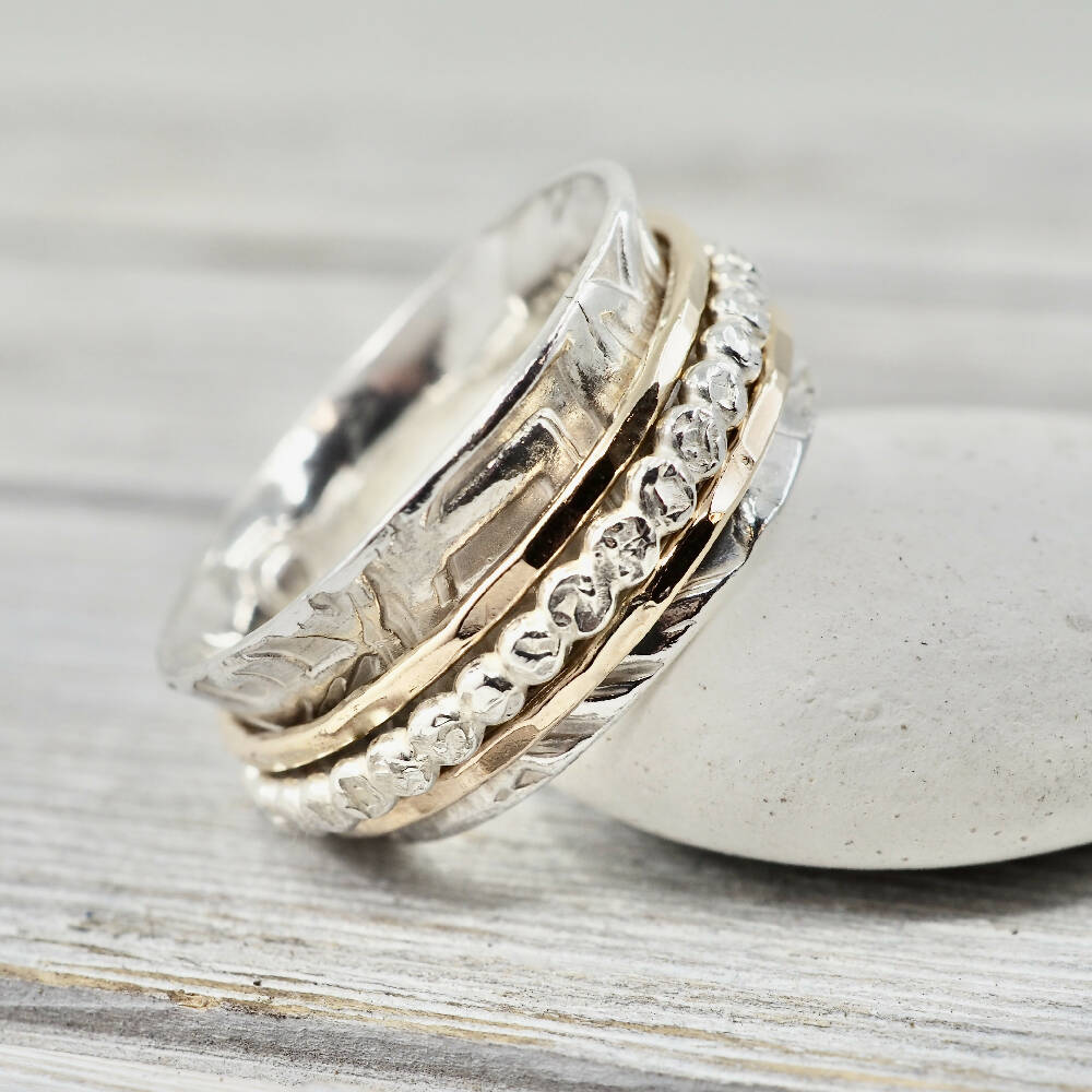 Spinner ring | Fidget ring | Anxiety ring | Sterling silver spinner ring | Silver and gold ring | Perfect gift for her