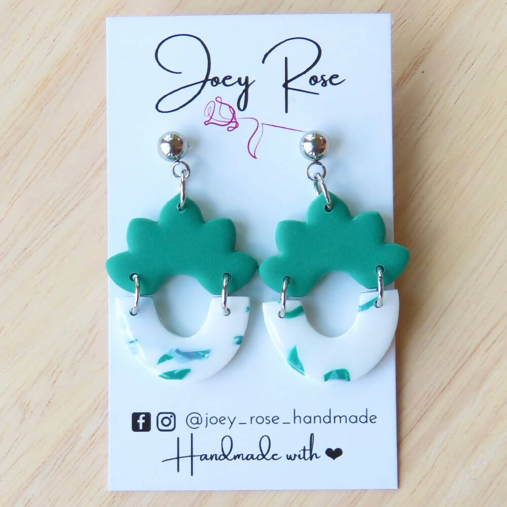 Green-and-white-polymer-clay-medium-dangle-earring