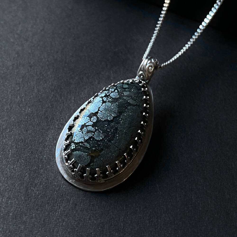 Pendant Sterling Silver Pyrite Pendant Teardrop Gothic D