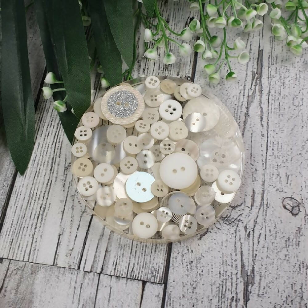 Coaster White Buttons Round Flat Resin Handmade Cast (3)
