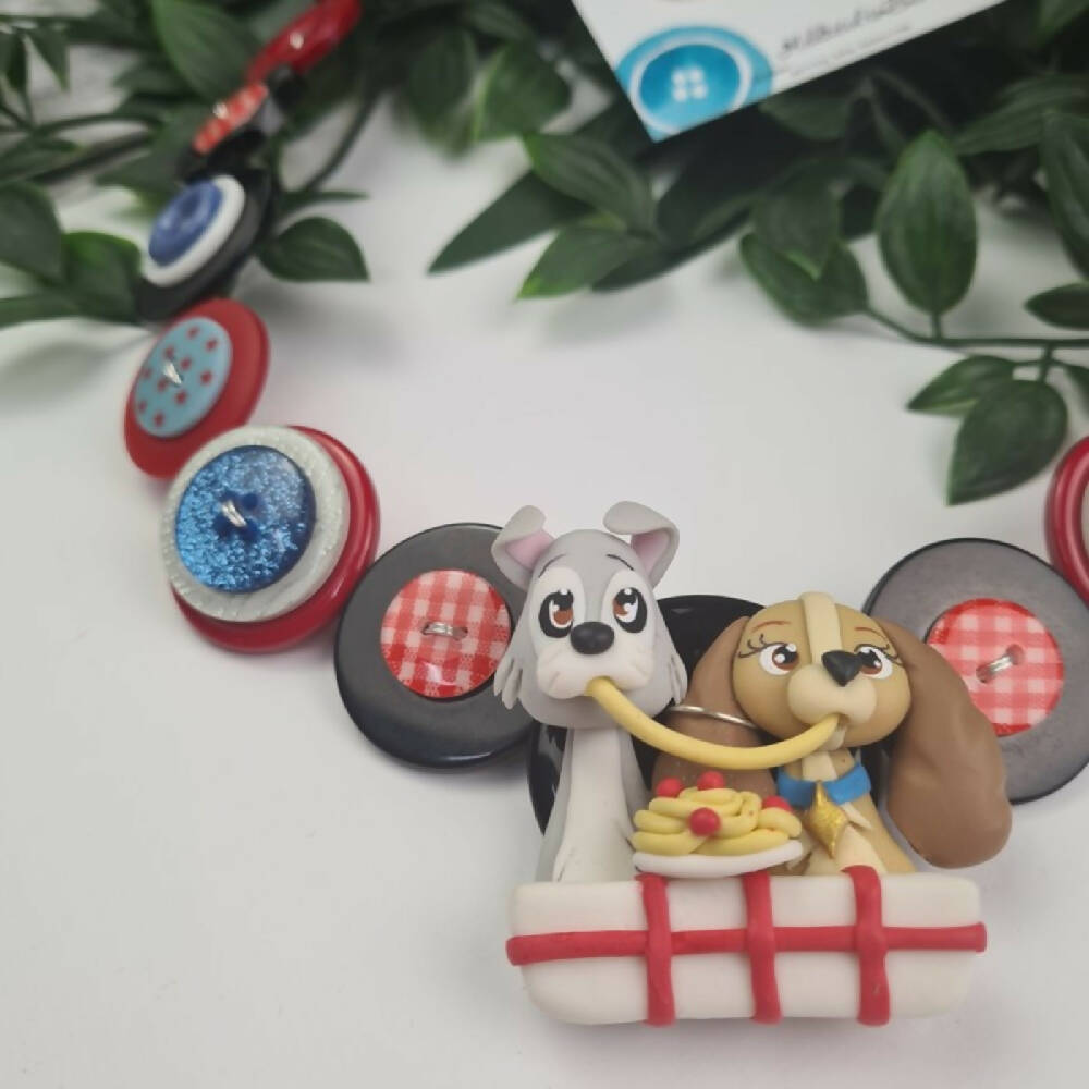 Button Necklace Spaghetti Eating Dogs Button Jewellery Polymer Clay