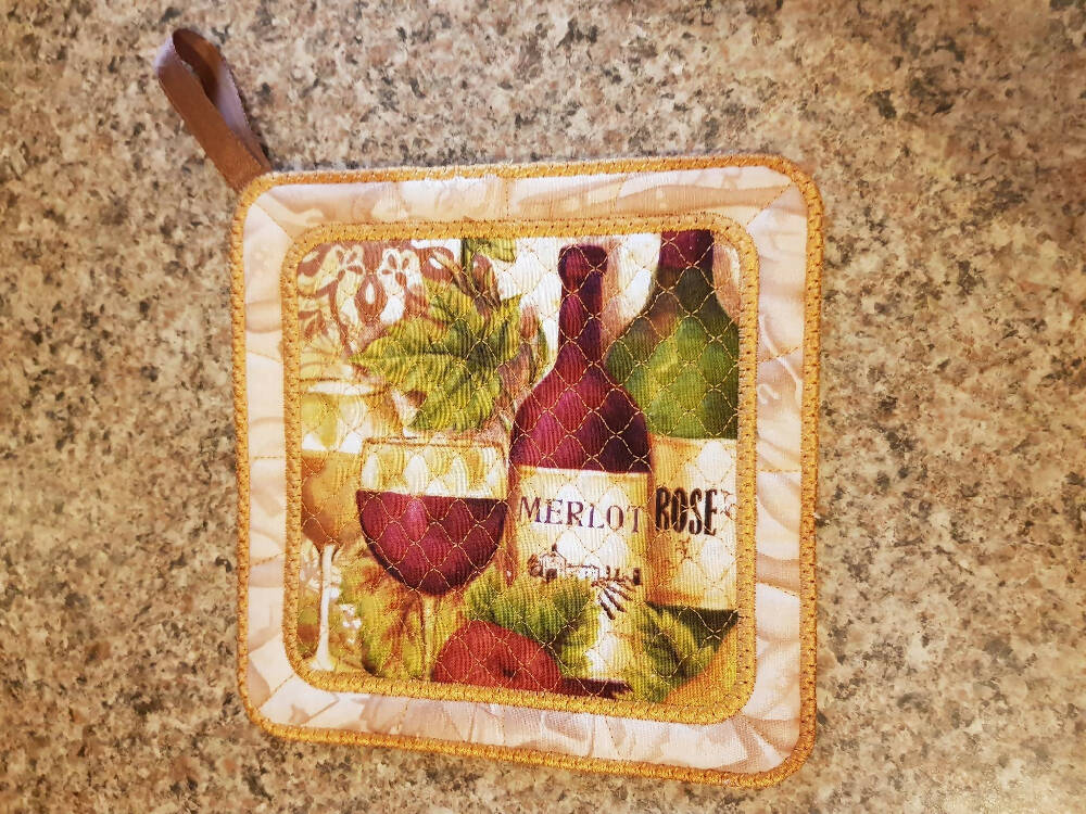 WIne bottles & Glass Pot Holders x2