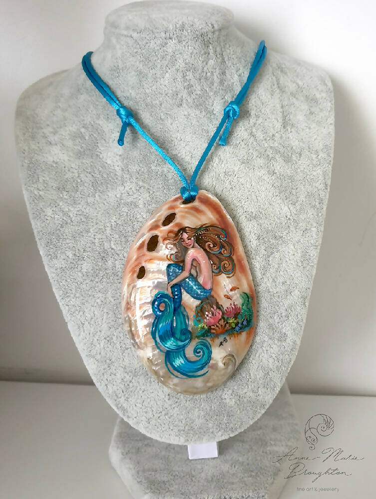 Mermaid Swirls Handpainted Abalone Shell Necklace