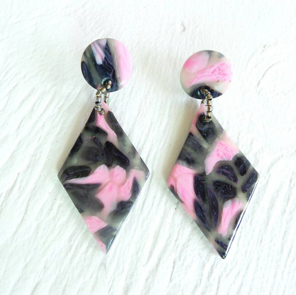 Black & Pink Polymer Clay Earrings "Rona"