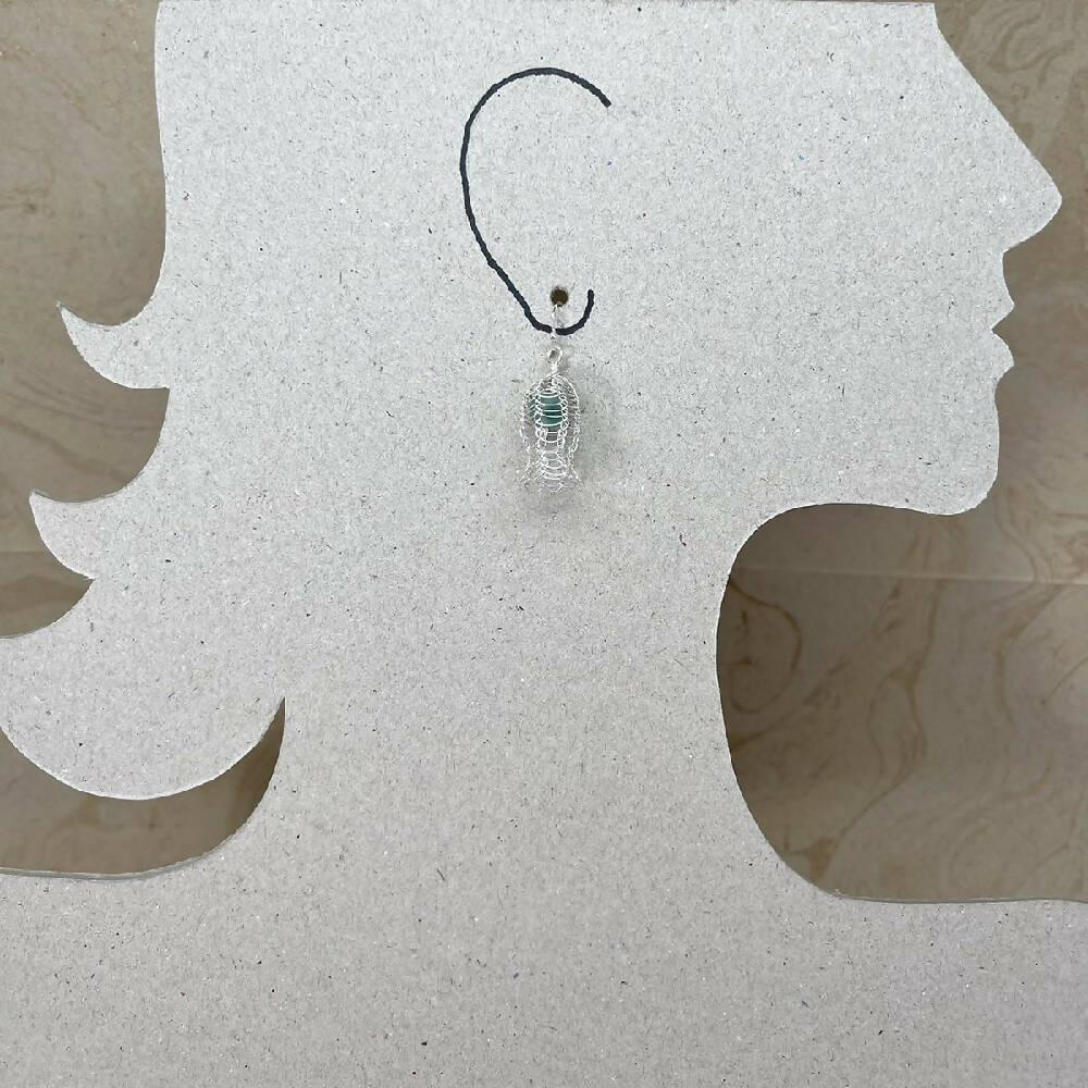 Silver knitted wire and gemstone earrings