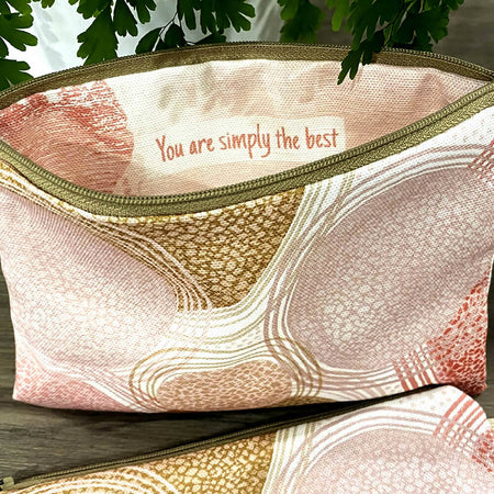 Zipper Purse - Abstract Pink and Gold textured circles and lines with secret message inside #32