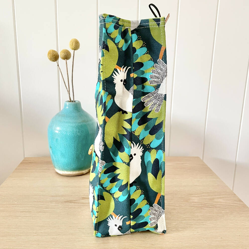 Lunch Bag Cotton Canvas~ Reusable, Fold Over~ Cockatoos