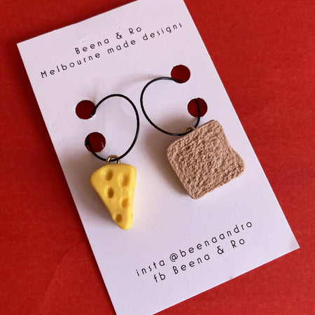 Cheese & toast polymer clay duo earrings
