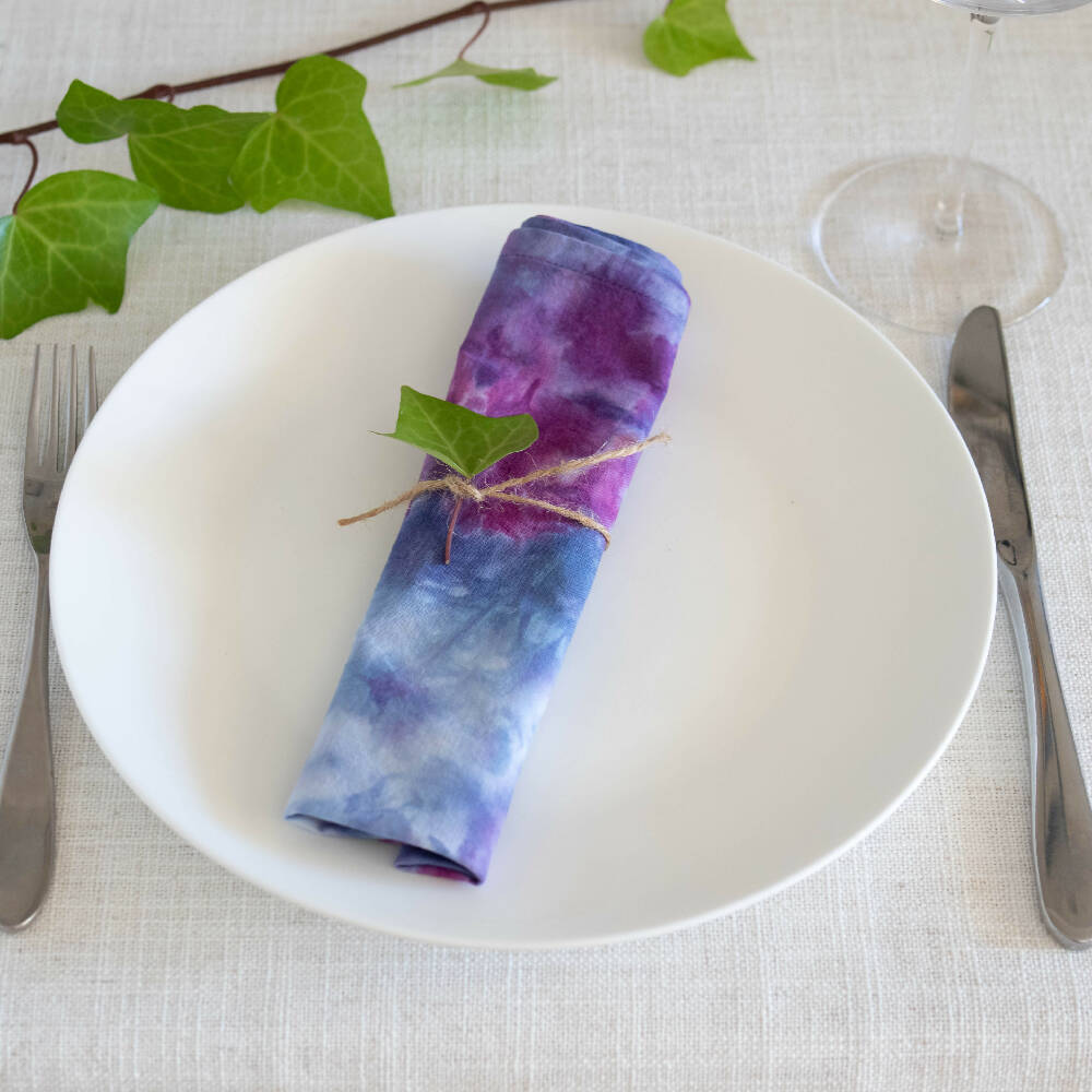 Ice Dyed Table Napkins, Navy/Fuchsia