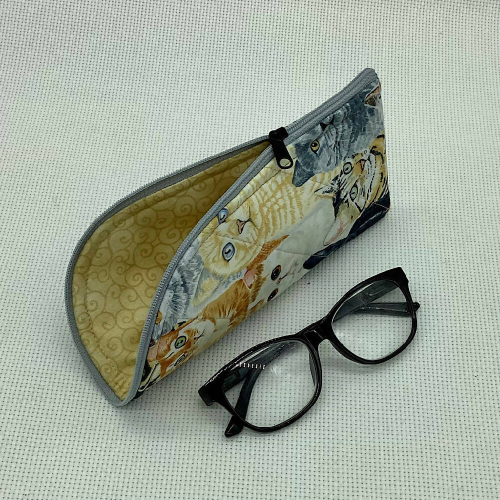Cats and kittens Glasses Case. Fabric, padded, lightly quilted.