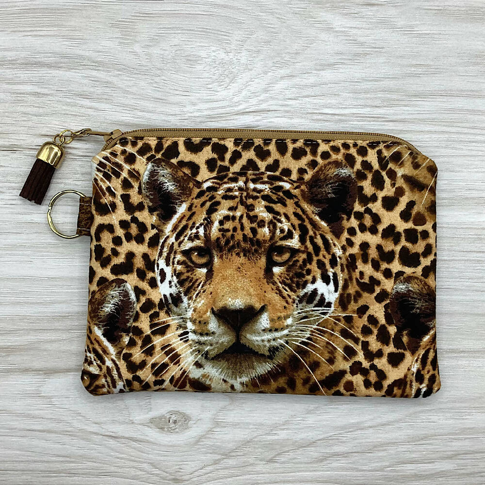Leopard Skin Zip Pouch (18cm x 13cm). Fully lined, lightly padded