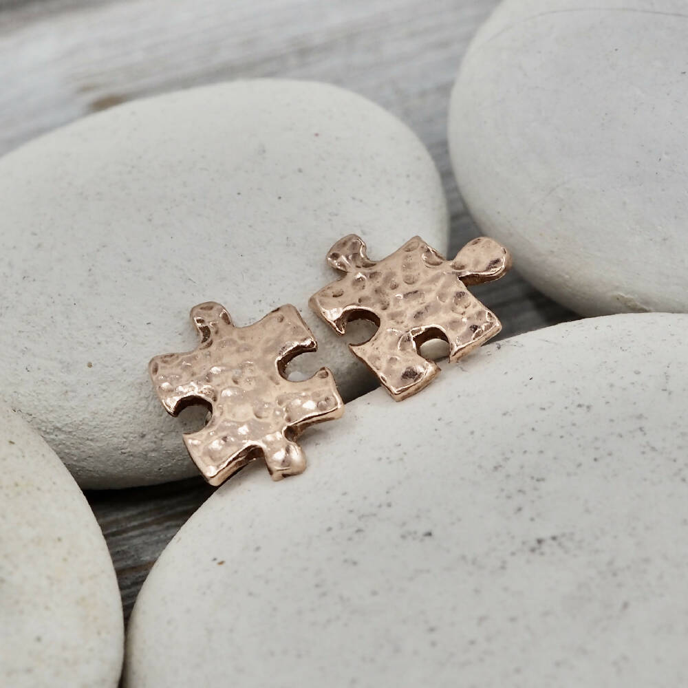 Jigsaw studs | Jigsaw earrings | Tiny jigsaw studs| Copper jigsaw studs