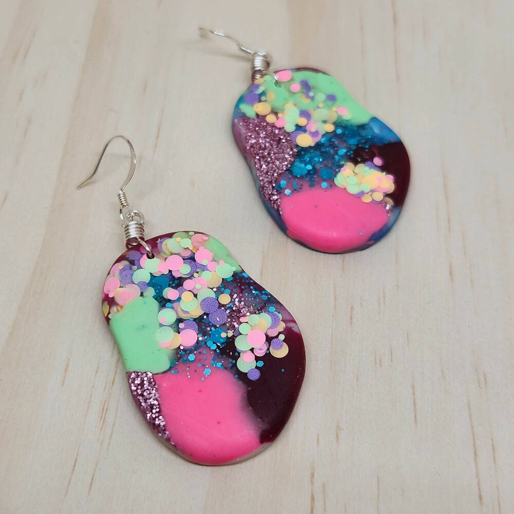 Dangle Earrings - Penny Cloud Pebble - Resin Hook - Various