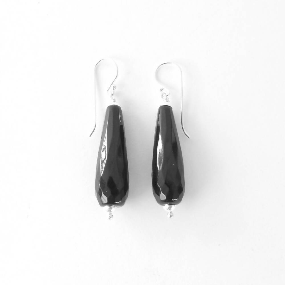 Sterling Silver and Black Onyx Teardrop Earrings
