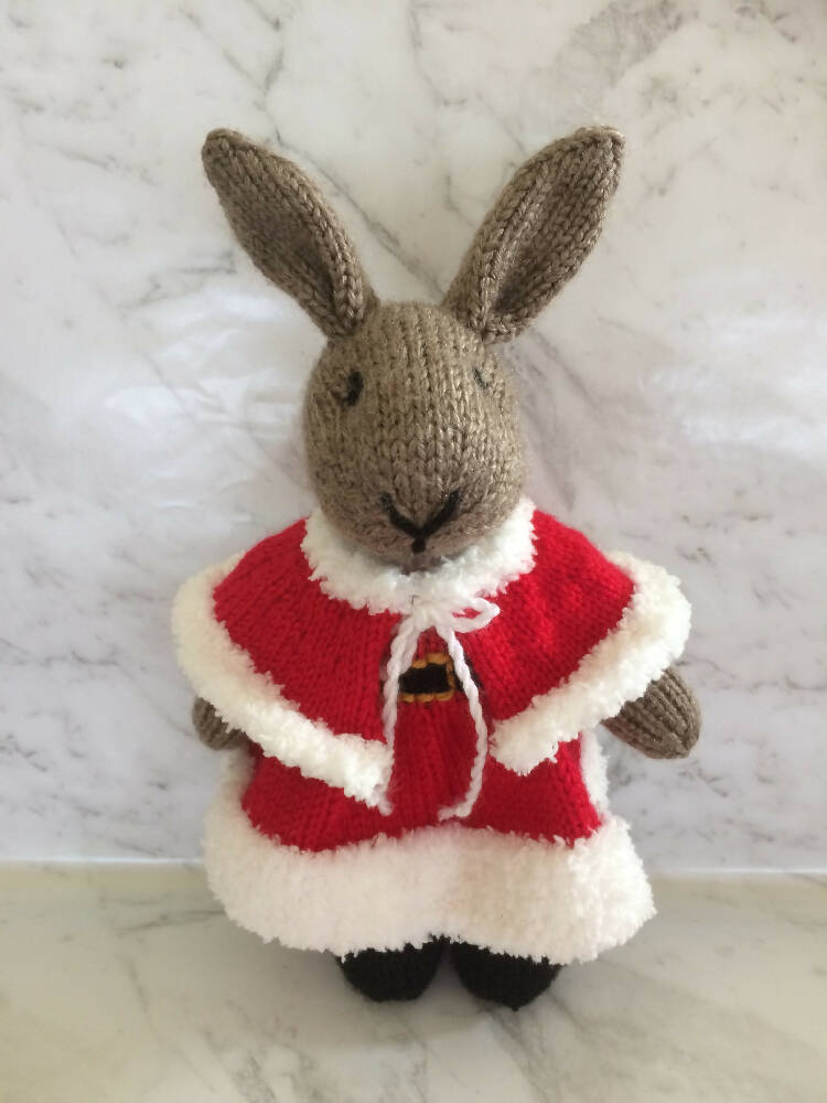 Mrs Claus Bunny Hand knitted Easter rabbit / bunny Toy Softie
