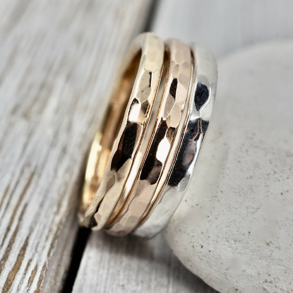 Stacking ring set | 2mm rose, yellow gold-fill and sterling silver rings | Handmade jewellery