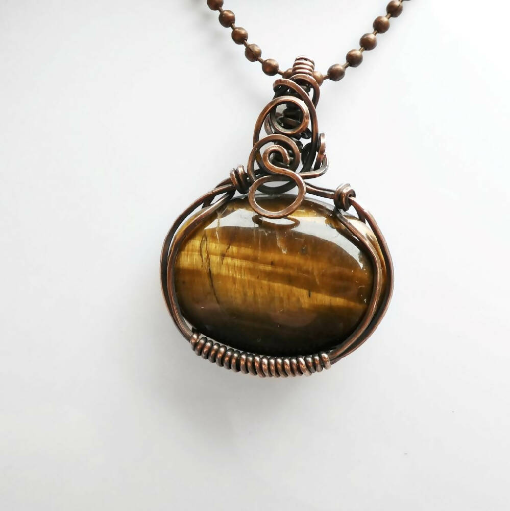 Golden Tiger Eye pendant, copper wire wrapped