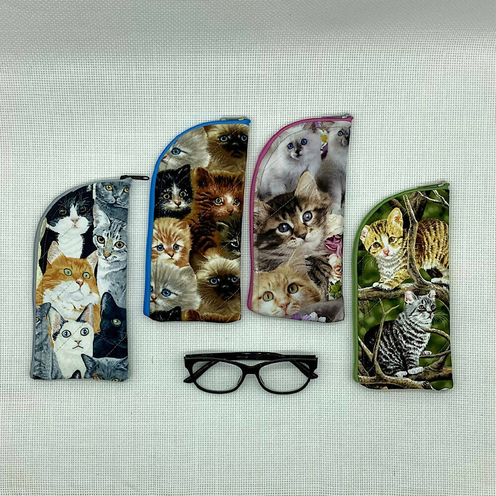 Cats and kittens curved top zip pouch for glasses, phones, handbag organiser, etc.