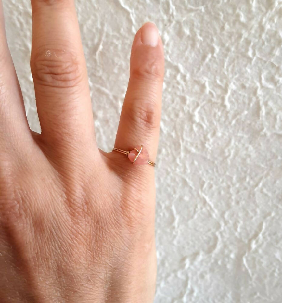 Dainty Natural gemstone wire wrapped ring , Sunstone Rose Quartz Amethyst Garnet Rhodochrosite