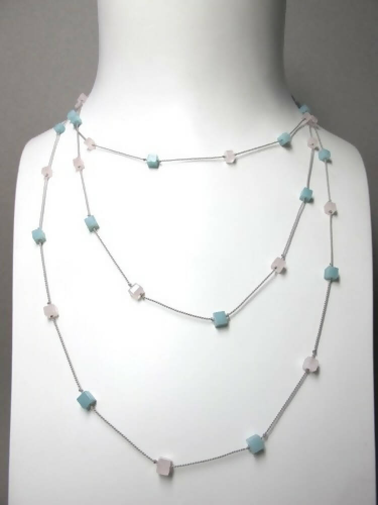Amazonite and rose quartz long necklace 8