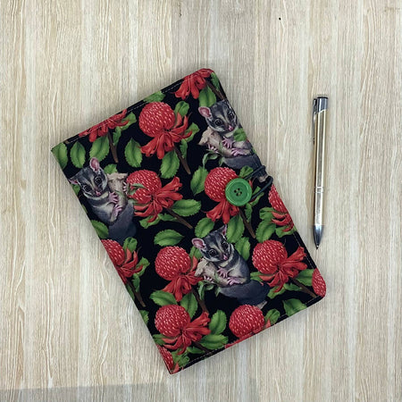 Possums and Waratahs refillable A5 fabric notebook cover gift set - Inc. book and pen.