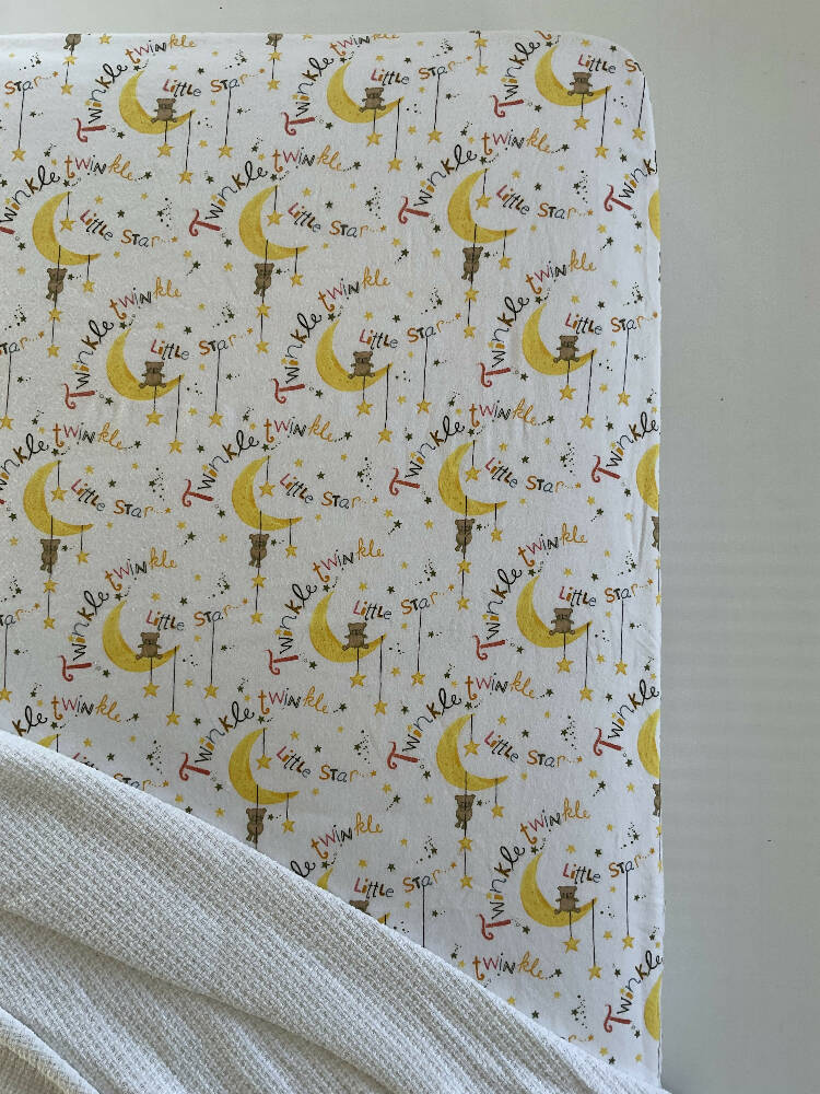Cot Sheet, fitted flannelette cotton - Moon and Stars