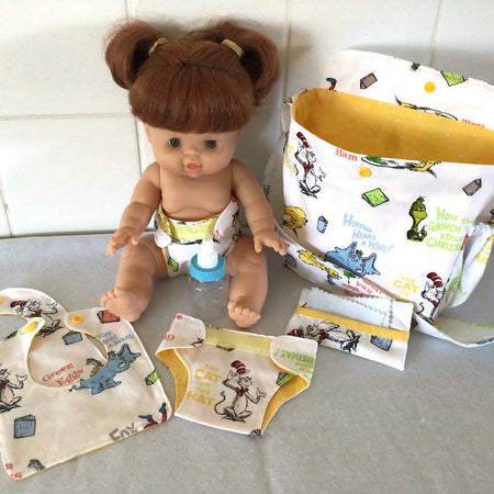 Nappy Bag and accessories for Baby Doll #3 suess yellow