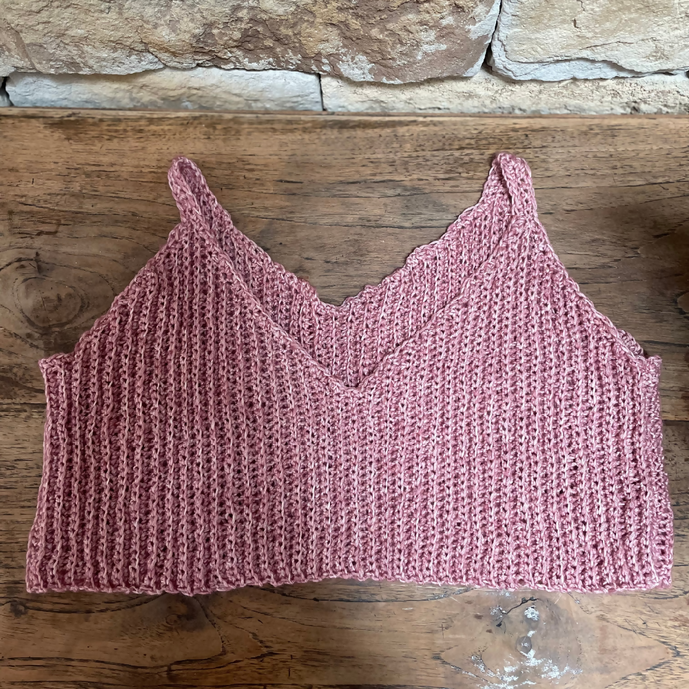 Pink Ribbed Crochet Crop Tank . Raspberry Pink crochet top.