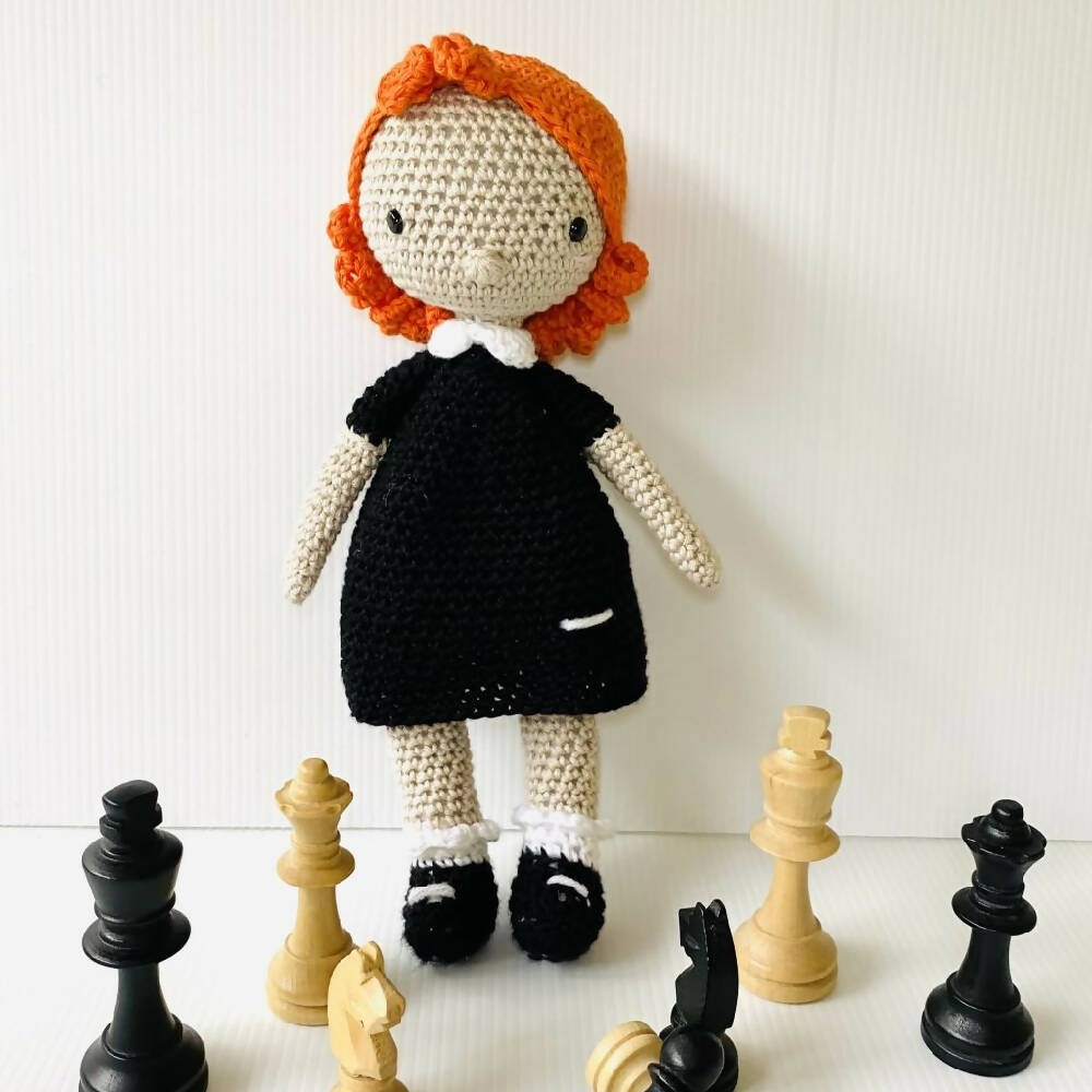 Beth Harmon hand made crochet doll
