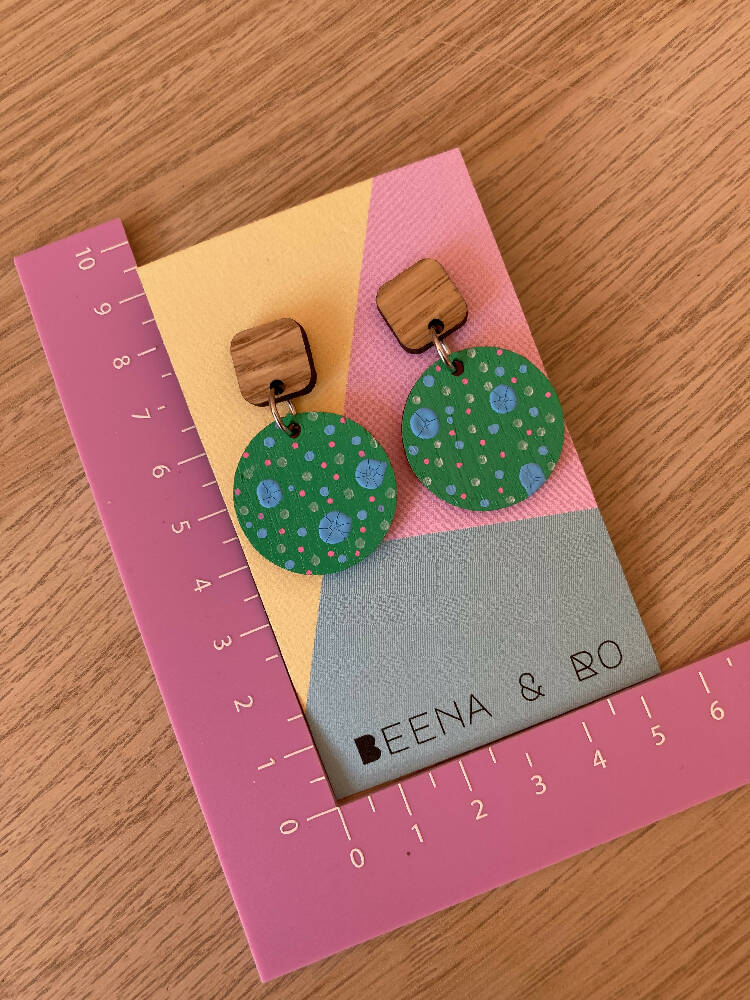 Handpainted green dotty earrings