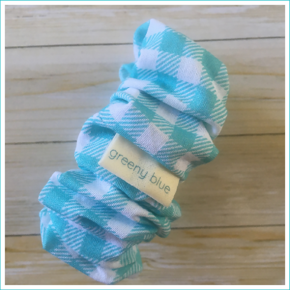 Light Blue and White Check Pattern Scrunchie - Wide Elastic - 100% Cotton