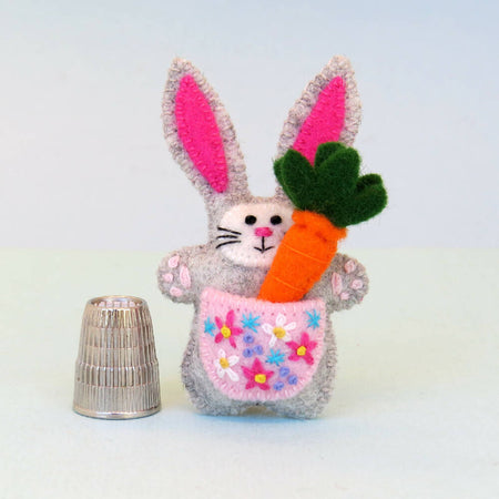 Miniature Felt Rabbit - Wool Felt Bunny with a tiny carrot