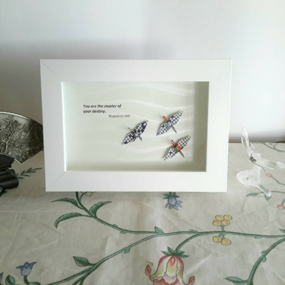 framed art gift colourful cranes - marion nelson art