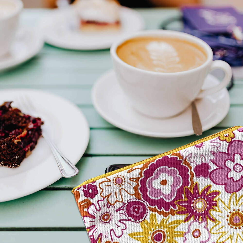 Zipper Purse - Fun Vibrant Seventies Vibe Flowers pattern print with secret message inside #25