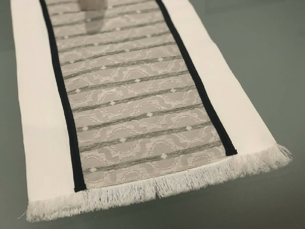 Table Runner-White and Grey Provincial-102 cm x 30 cm